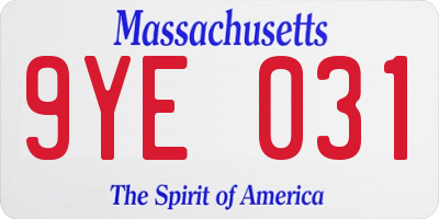 MA license plate 9YE031