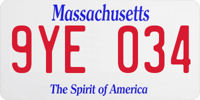 MA license plate 9YE034