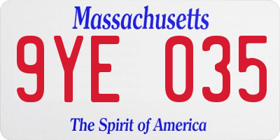 MA license plate 9YE035