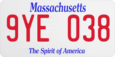 MA license plate 9YE038