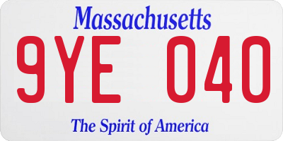 MA license plate 9YE040