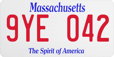 MA license plate 9YE042
