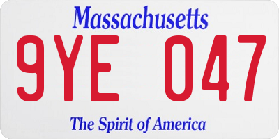 MA license plate 9YE047