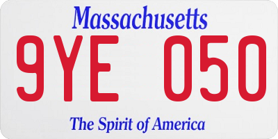 MA license plate 9YE050