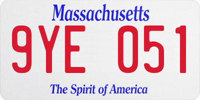 MA license plate 9YE051