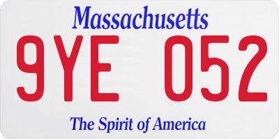 MA license plate 9YE052
