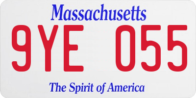 MA license plate 9YE055