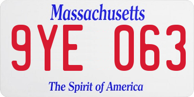 MA license plate 9YE063