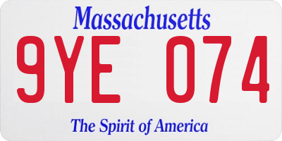 MA license plate 9YE074