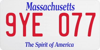 MA license plate 9YE077