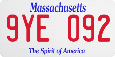 MA license plate 9YE092