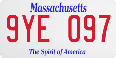 MA license plate 9YE097