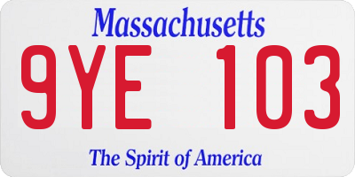 MA license plate 9YE103