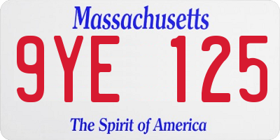 MA license plate 9YE125