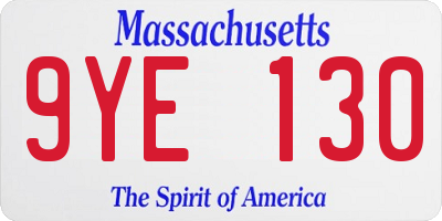 MA license plate 9YE130