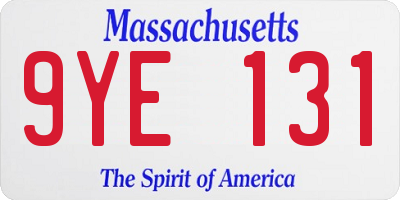 MA license plate 9YE131