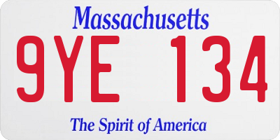 MA license plate 9YE134