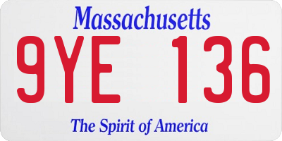 MA license plate 9YE136