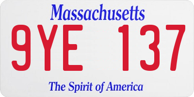 MA license plate 9YE137