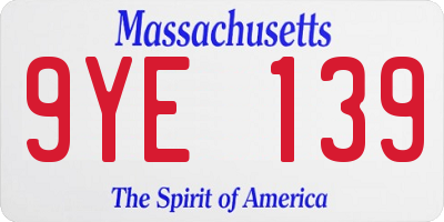 MA license plate 9YE139