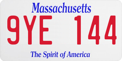 MA license plate 9YE144