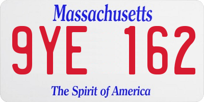 MA license plate 9YE162