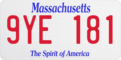 MA license plate 9YE181
