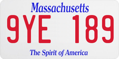 MA license plate 9YE189