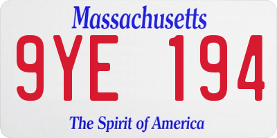 MA license plate 9YE194