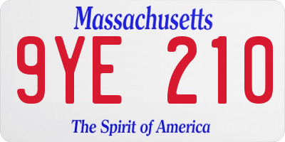 MA license plate 9YE210