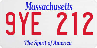 MA license plate 9YE212