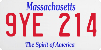 MA license plate 9YE214