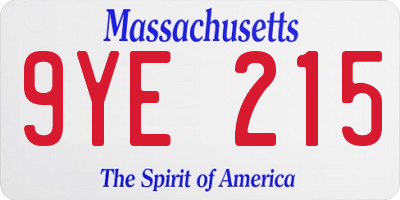 MA license plate 9YE215