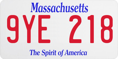 MA license plate 9YE218
