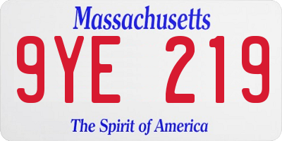 MA license plate 9YE219