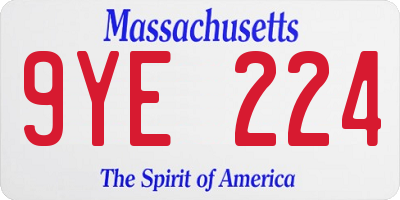 MA license plate 9YE224