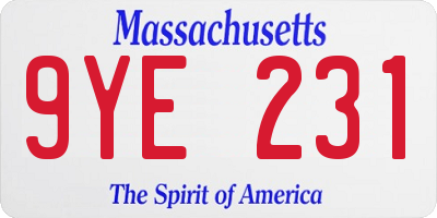 MA license plate 9YE231