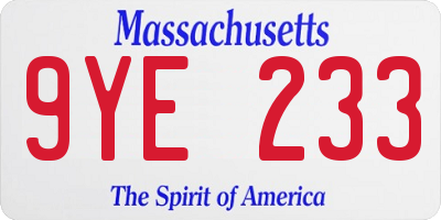 MA license plate 9YE233