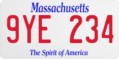 MA license plate 9YE234