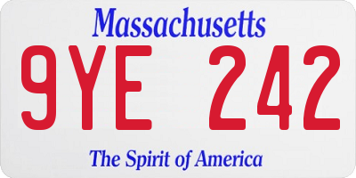 MA license plate 9YE242