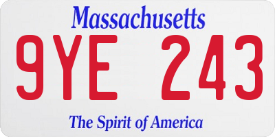 MA license plate 9YE243