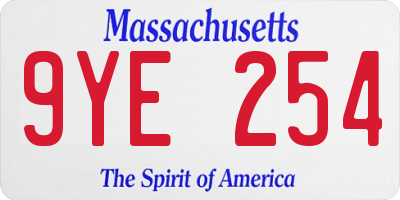 MA license plate 9YE254
