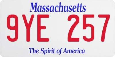 MA license plate 9YE257