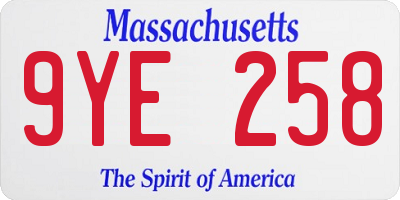 MA license plate 9YE258