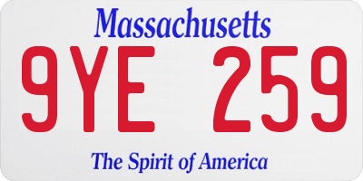 MA license plate 9YE259