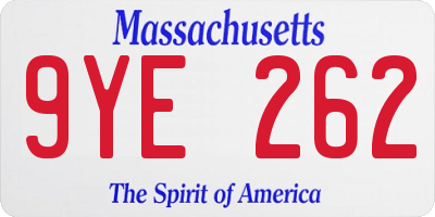 MA license plate 9YE262