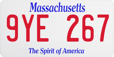 MA license plate 9YE267