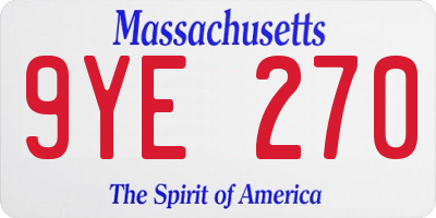 MA license plate 9YE270