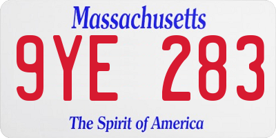 MA license plate 9YE283