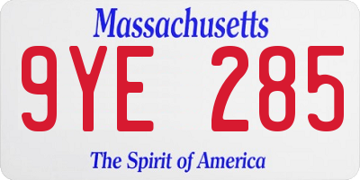 MA license plate 9YE285